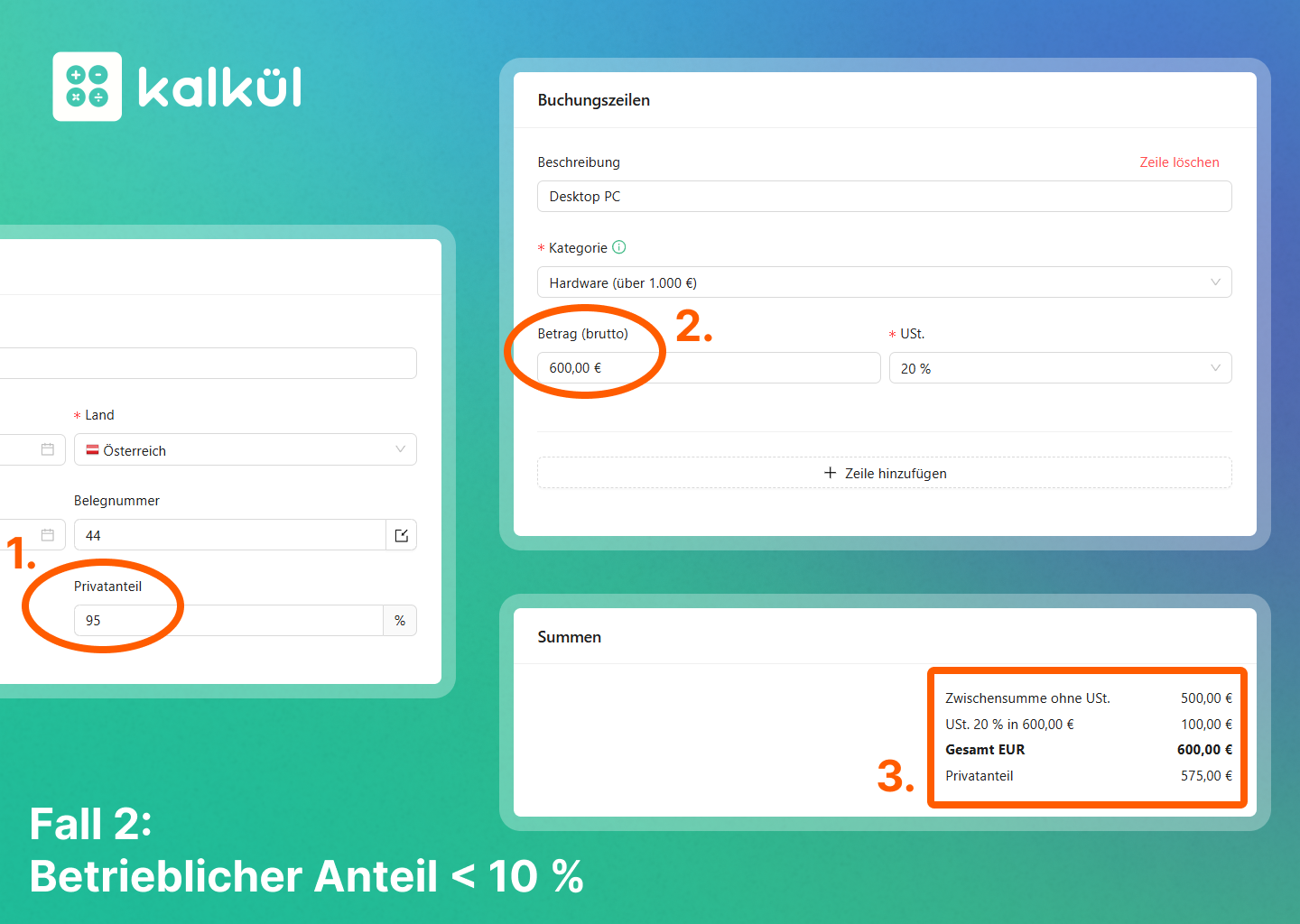 Privatanteil buchen - Betrieblicher Anteil unter 10 %